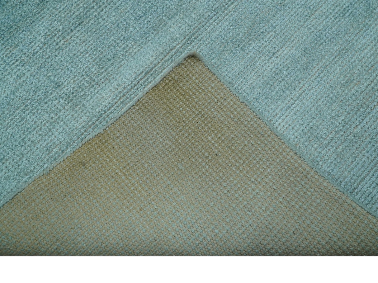 Blue Modern Solid Low Pile Hand Knotted 10x14 Bamboo Silk Area Rug