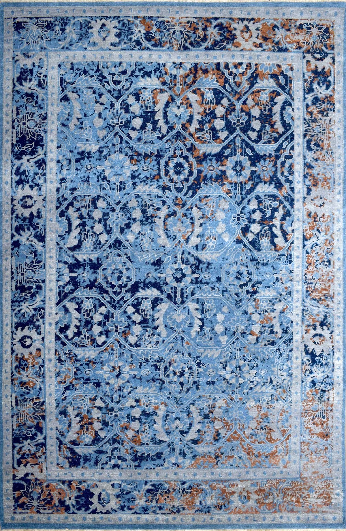 Blue Modern Style Hand Knotted Wool 5.6x8.6 Area Rug