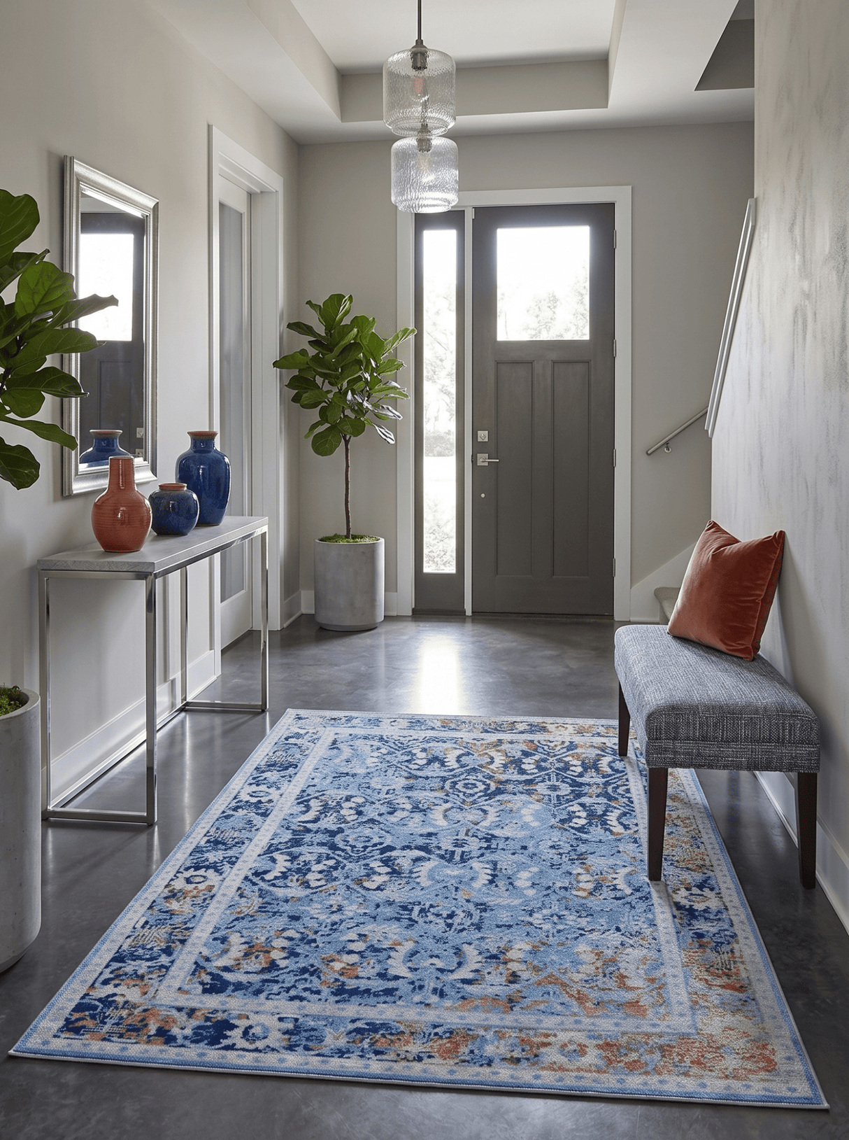 Blue Modern Style Hand Knotted Wool 5.6x8.6 Area Rug