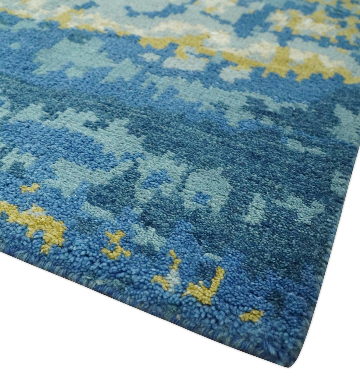 Blue, Olive and Ivory Modern abstract Hand Knotted 5x8 wool Area Rug
