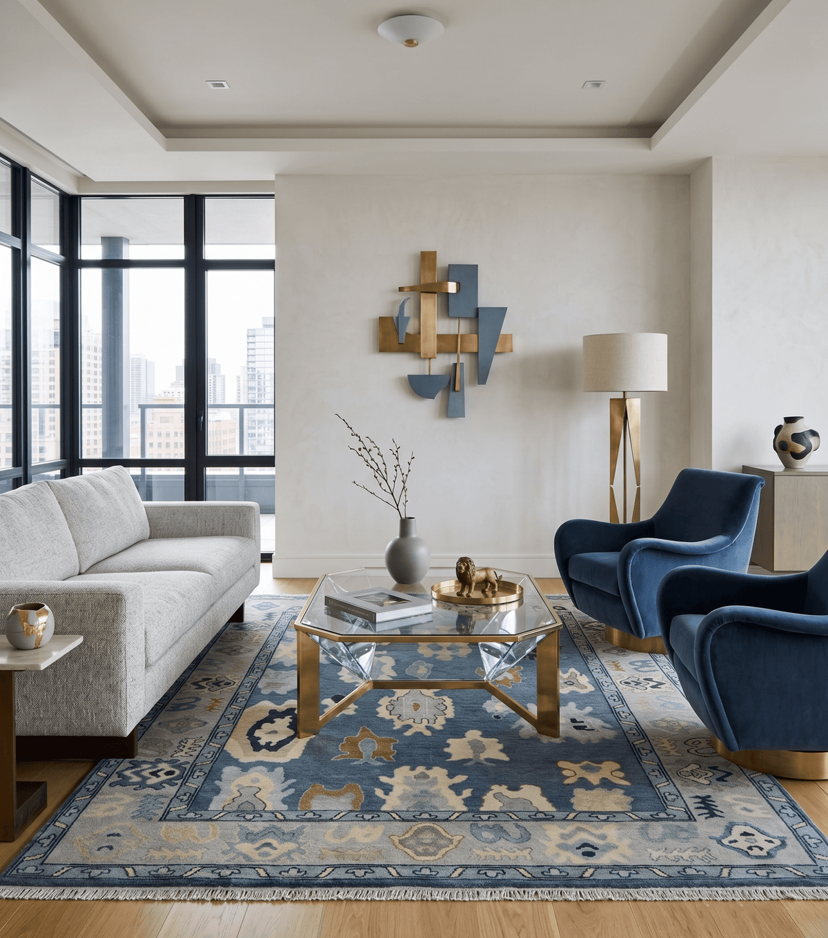 Blue, Silver and Beige Hand knotted Traditional Oushak Multi Size Wool Area Rug