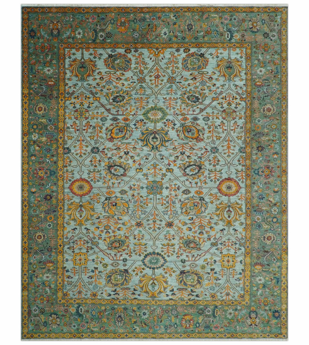 Blue Traditional Turkish knot fine 9.6x12 Hand knotted Wool Area Rug