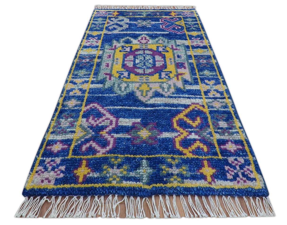 Blue Transitional Design 2x3 Hand knotted Wool Area Rug