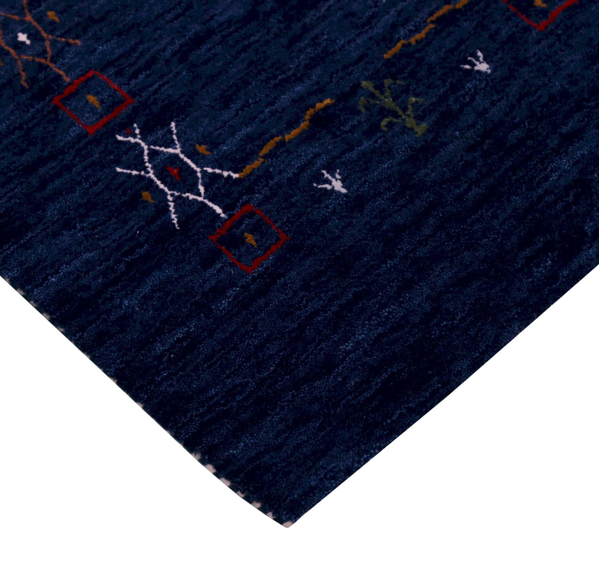 Blue Tribal Border Design Hand Loomed Wool Area Rug