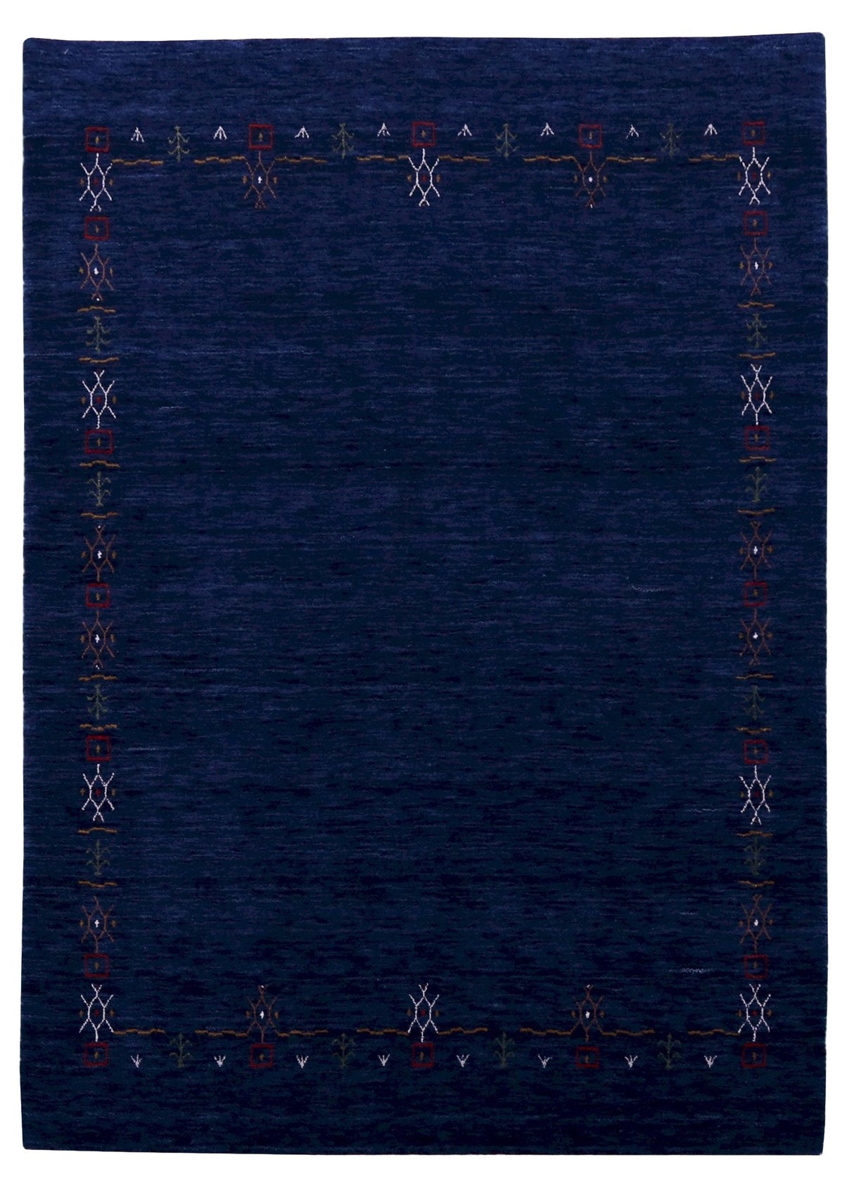 Blue Tribal Border Design Hand Loomed Wool Area Rug