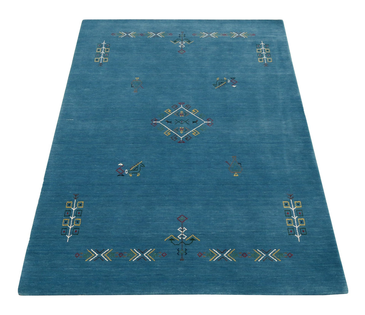 Blue Tribal Center Medallion Design Hand Loomed Wool Area Rug