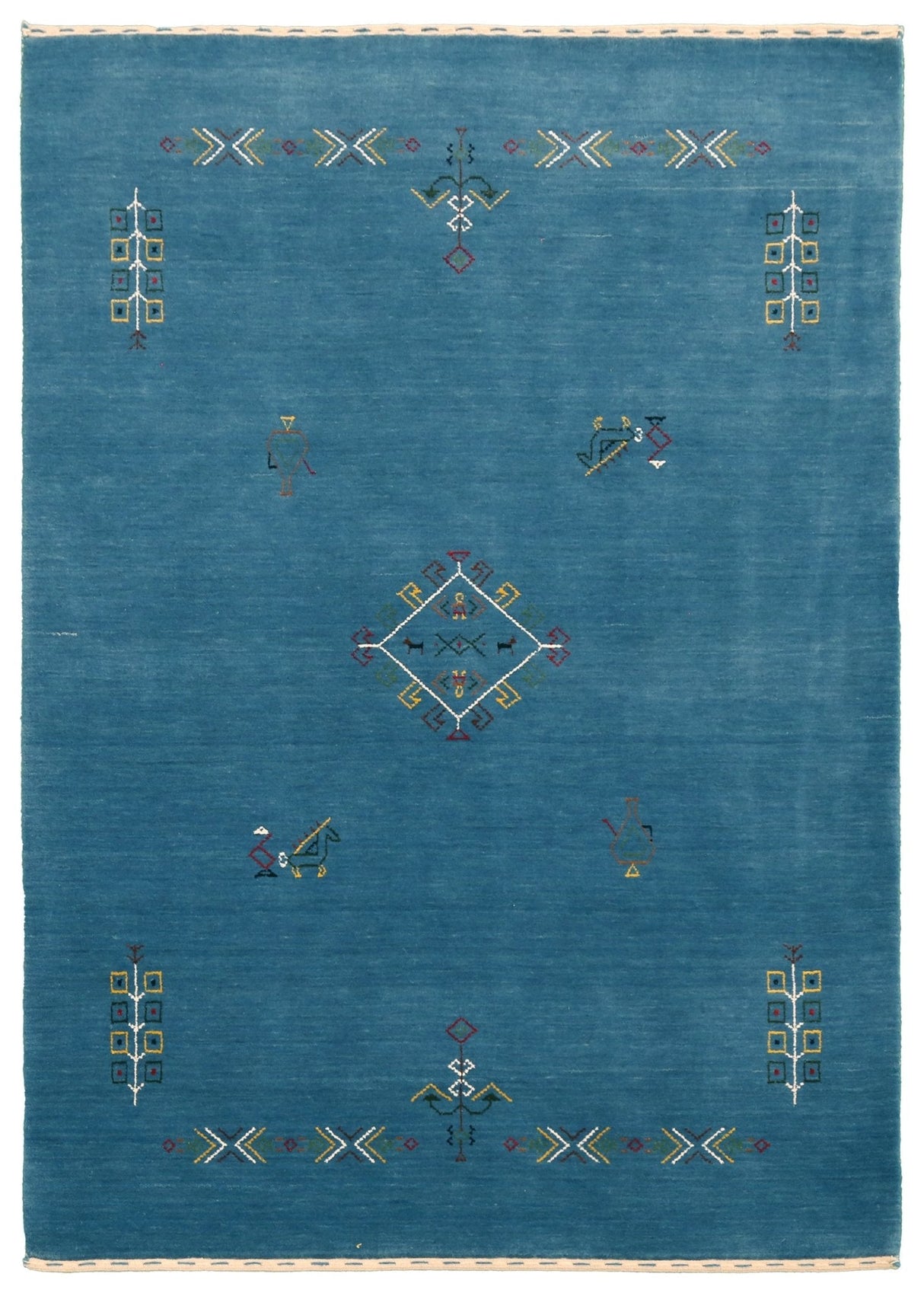 Blue Tribal Center Medallion Design Hand Loomed Wool Area Rug