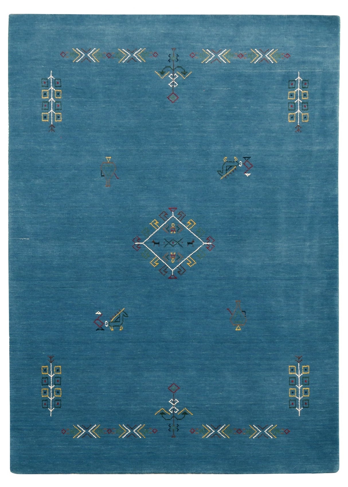 Blue Tribal Center Medallion Design Hand Loomed Wool Area Rug