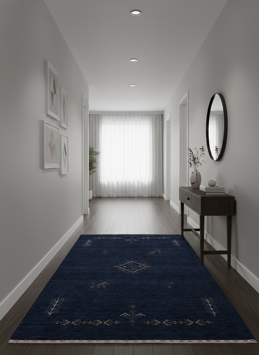 Blue Tribal Center Medallion Hand Loomed Wool Area Rug