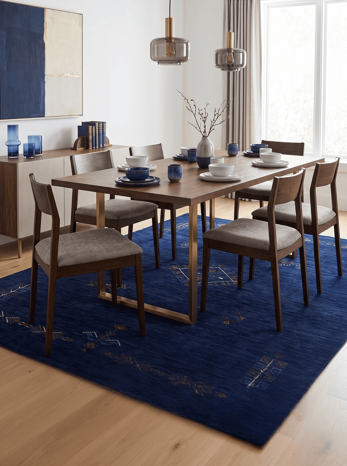 Blue Tribal Center Medallion Hand Loomed Wool Area Rug