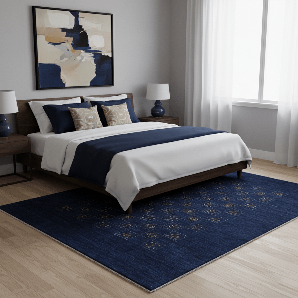 Blue Tribal Design Hand Loomed Wool Area Rug