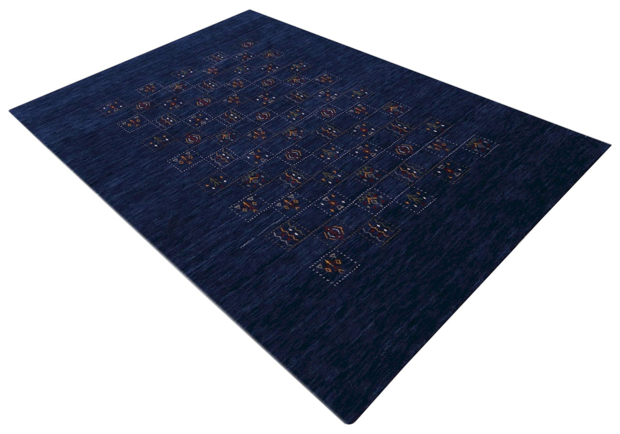 Blue Tribal Design Hand Loomed Wool Area Rug