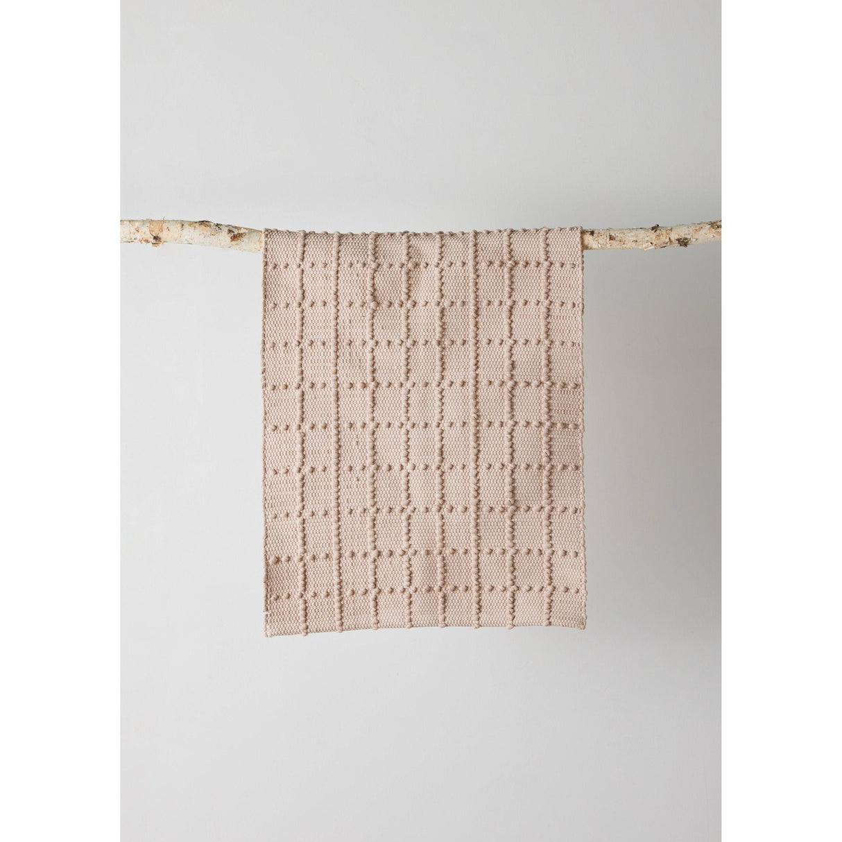 Blush Pink Plaid Hand-Loomed Cotton Bobble Mat