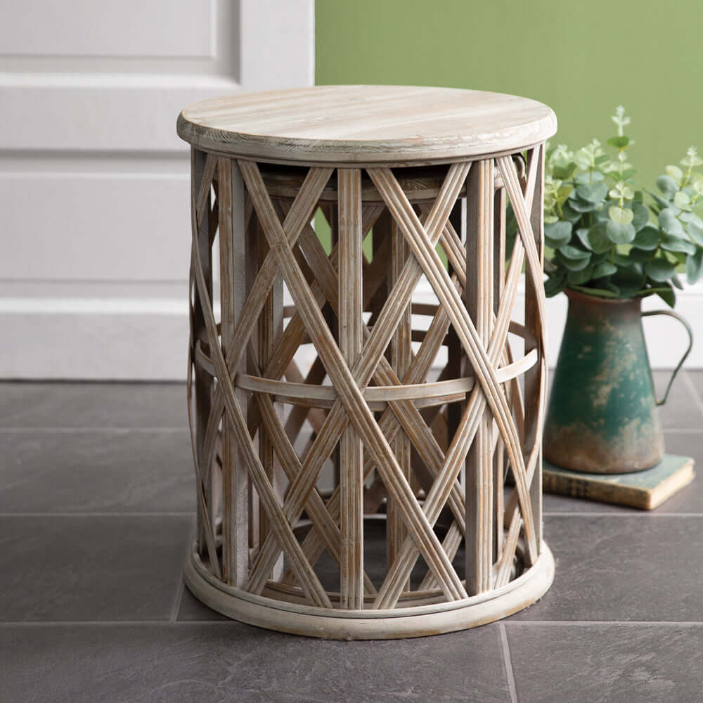 Boho Basket Weave Accent Tables (Set of 2)-Table-Parc Decor