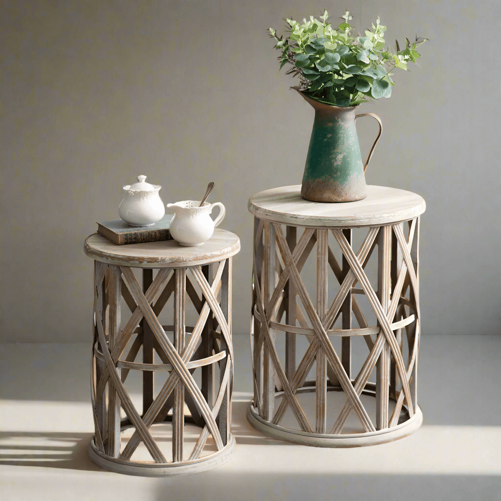 Boho Basket Weave Accent Tables (Set of 2)-Table-Parc Decor