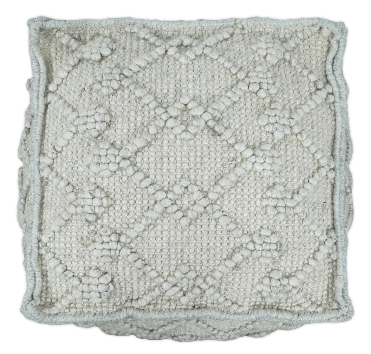 Boho Handwoven Ivory Pouf Ottoman Made with Wool Blend, Tribal Design, Footstool, Couch, Side table | TRD111-Pouf-Parc Decor