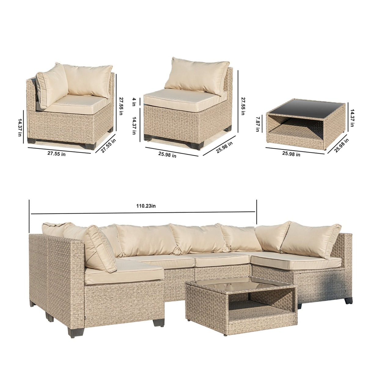 Boho Modular 7-Piece Patio Sectional Sofa Set-Outdoor Furniture-Parc Decor
