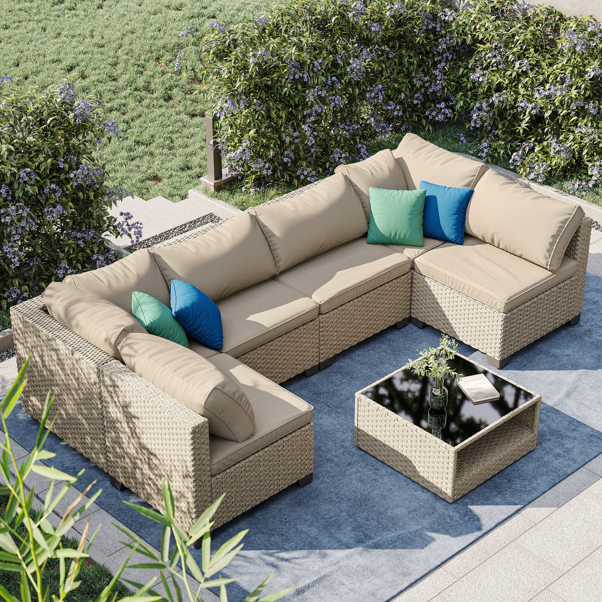Boho Modular 7-Piece Patio Sectional Sofa Set-Outdoor Furniture-Parc Decor
