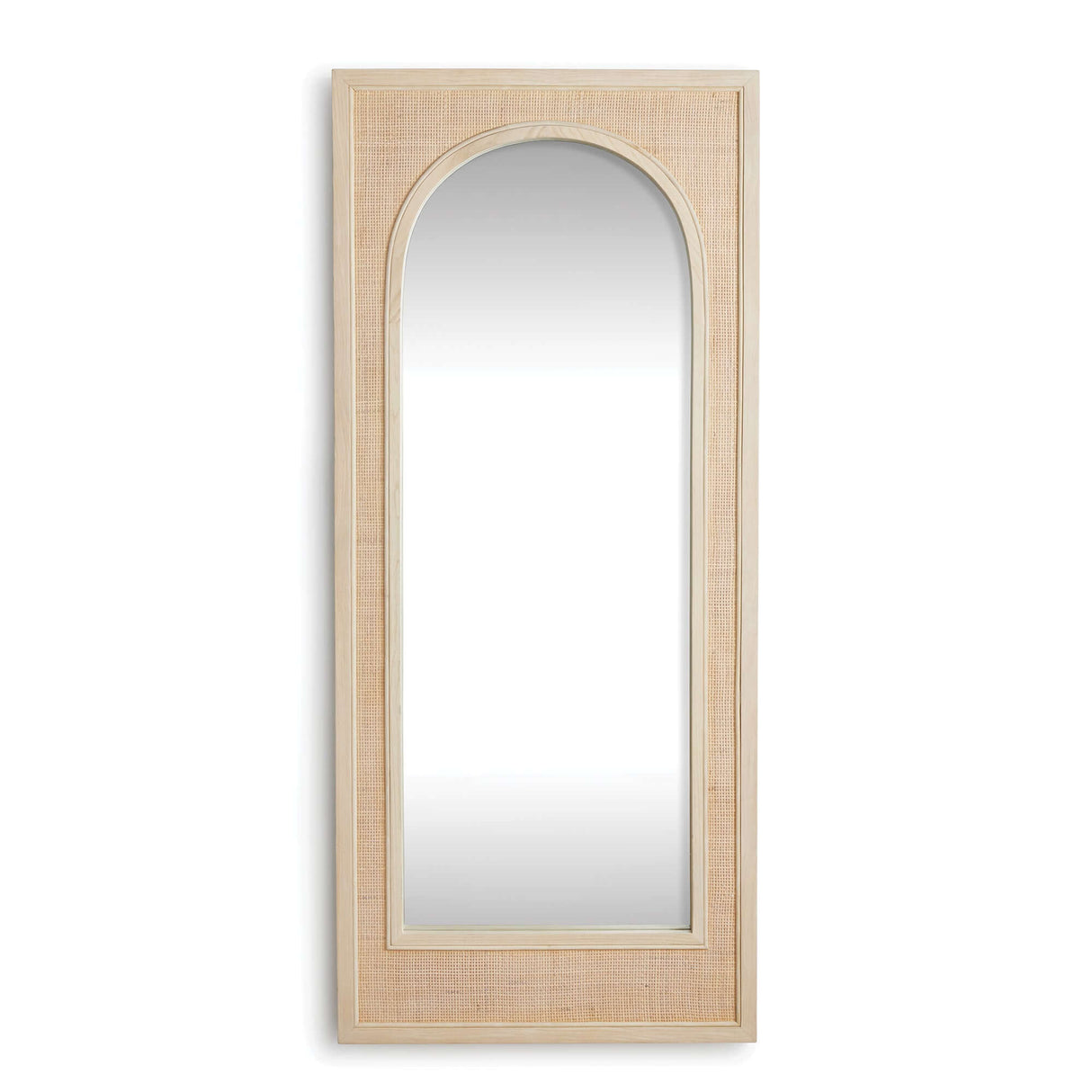 Boho Rattan Wall Mirror in Tall Arched Design-mirror-Parc Decor