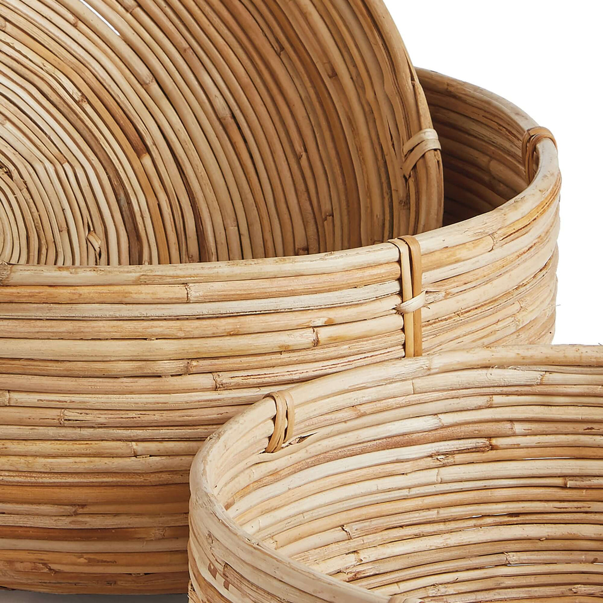 Boho Round Cane Rattan Nesting Bowls (Set of 3)-Bowls-Parc Decor