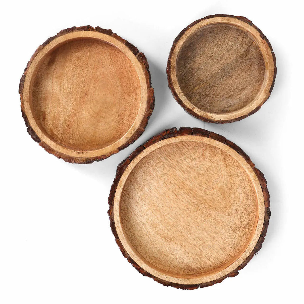 Bois Set of 3 Wood Bark Nut Bowls-wooden platter-Parc Decor
