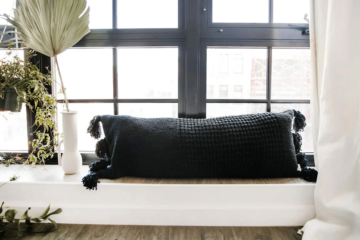 Braided Pom Pom Lumbar Pillow-Pillows-Parc Decor