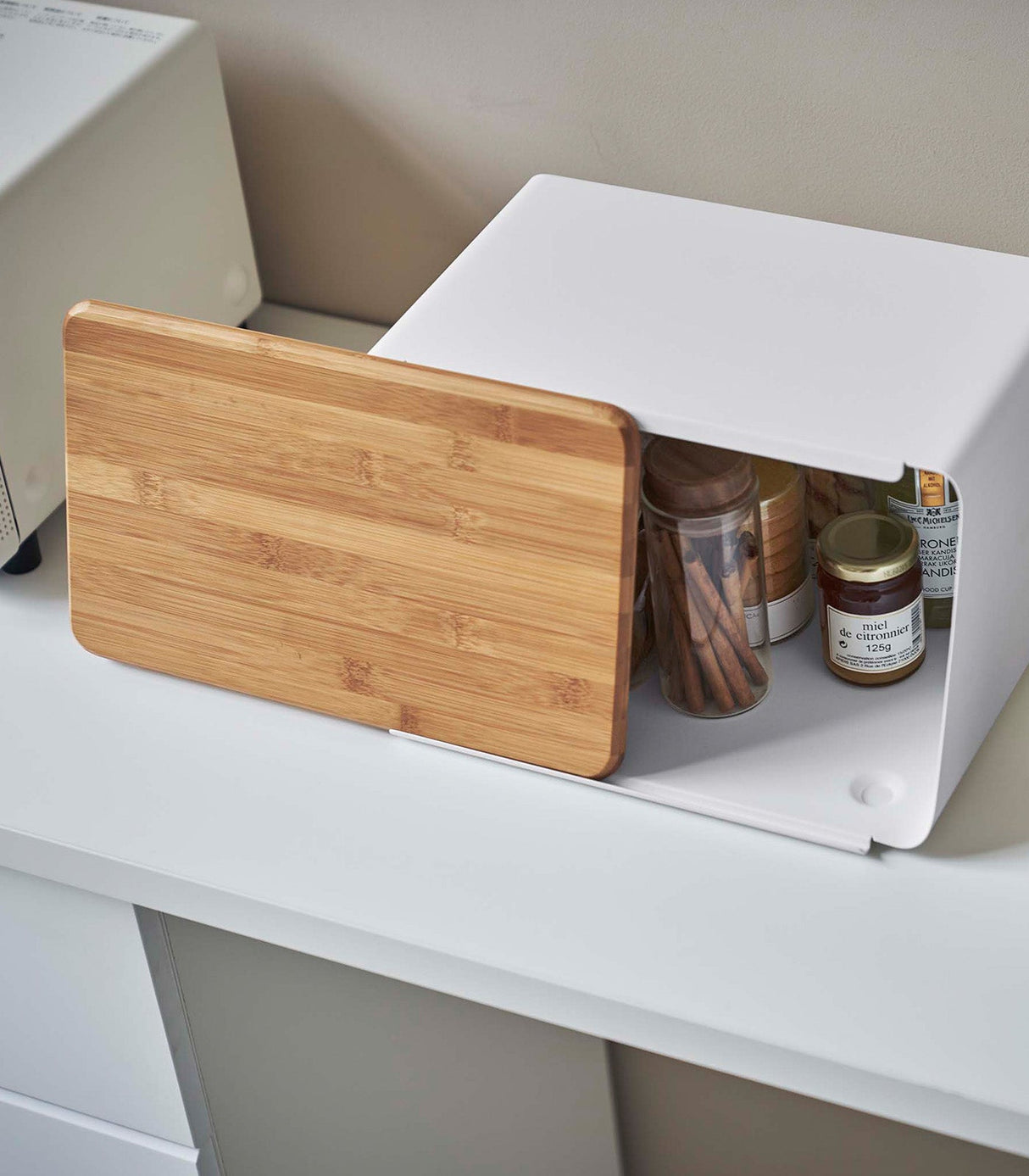 Bread Box with Cutting Board Lid - Steel + Wood-Bread Box-Parc Decor