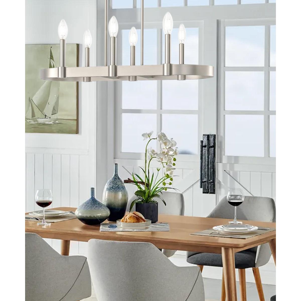 Brene 28"W 6-light Linear Farmhouse Chandelier by Kichler Brushed Nickel Finish