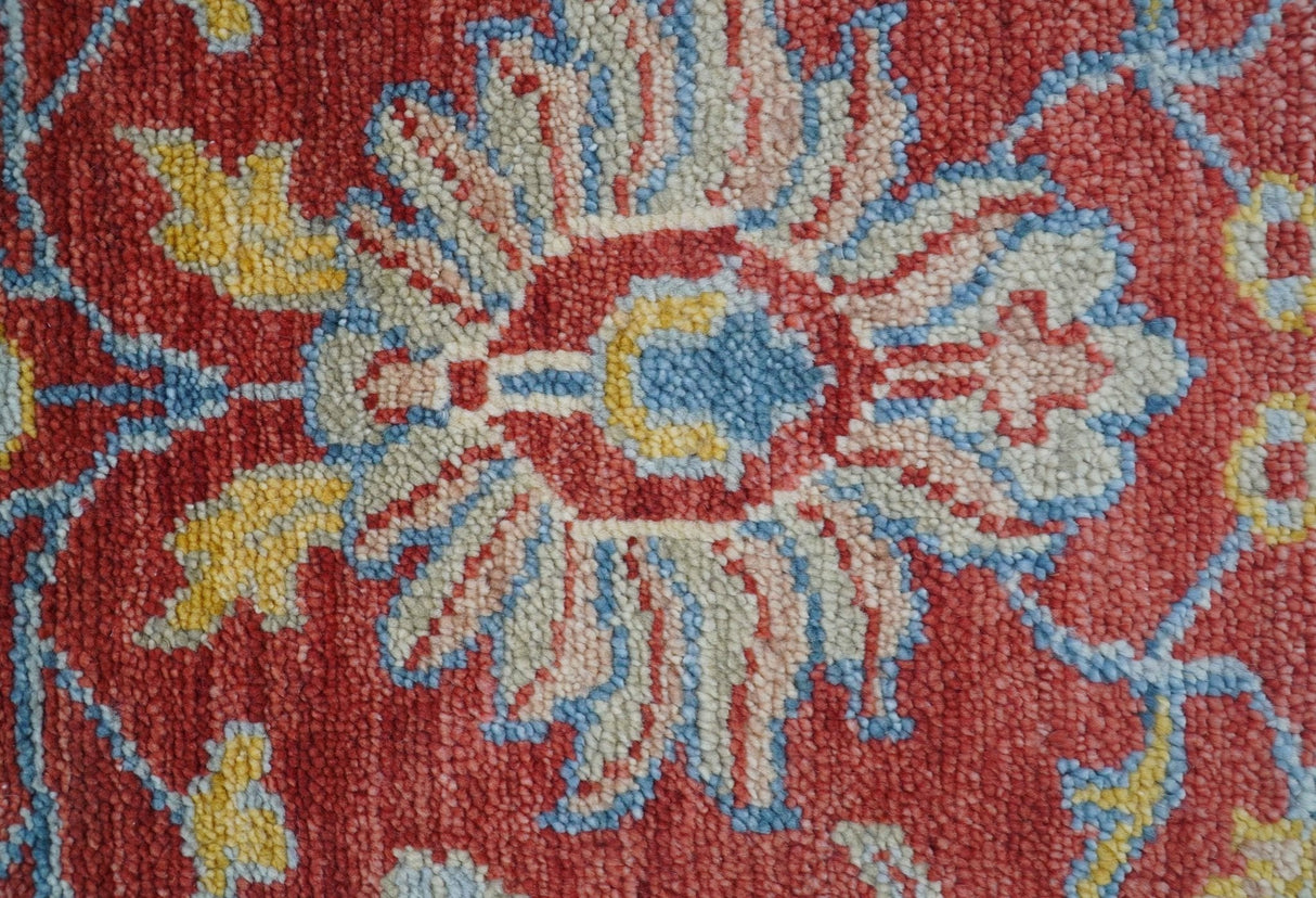 Brickle Red And Blue Traditional Hand Knotted Wool Area Rug