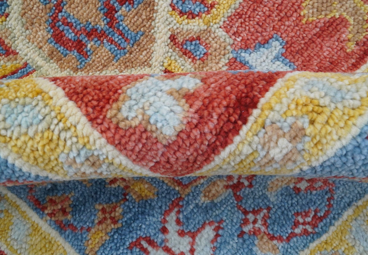 Brickle Red And Blue Traditional Hand Knotted Wool Area Rug
