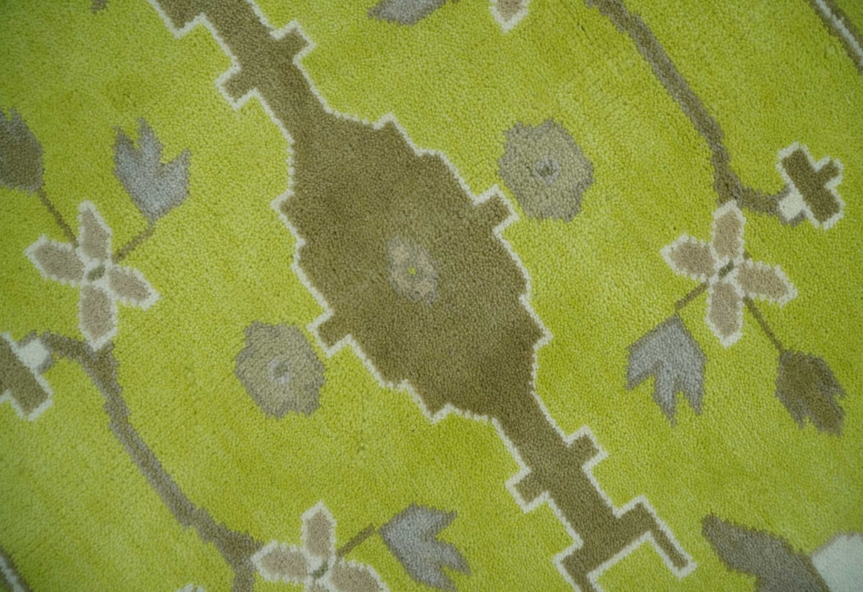 Bright Green and Ivory Hand knotted Oriental Oushak 9x12 wool Area Rug