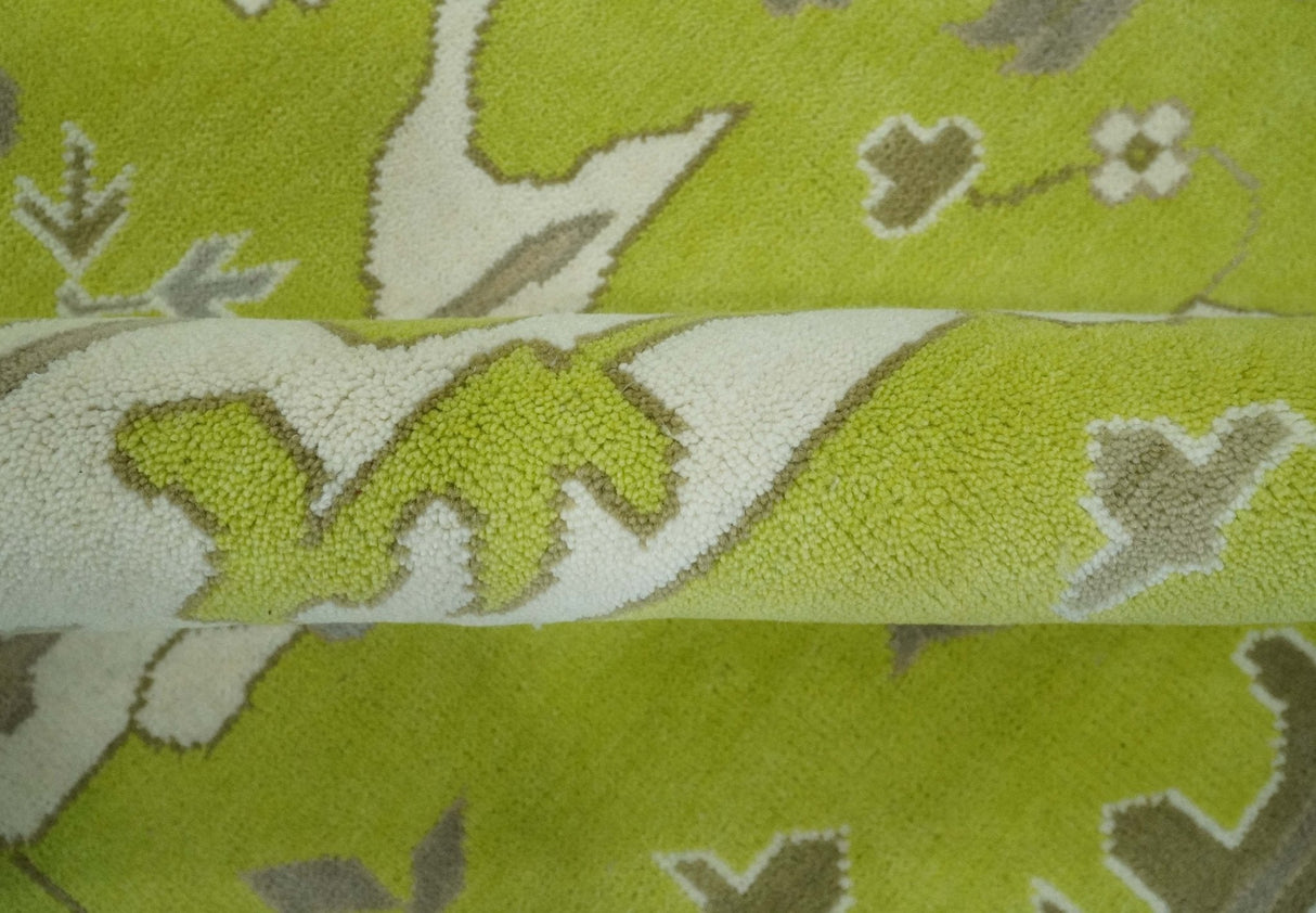 Bright Green and Ivory Hand knotted Oriental Oushak 9x12 wool Area Rug