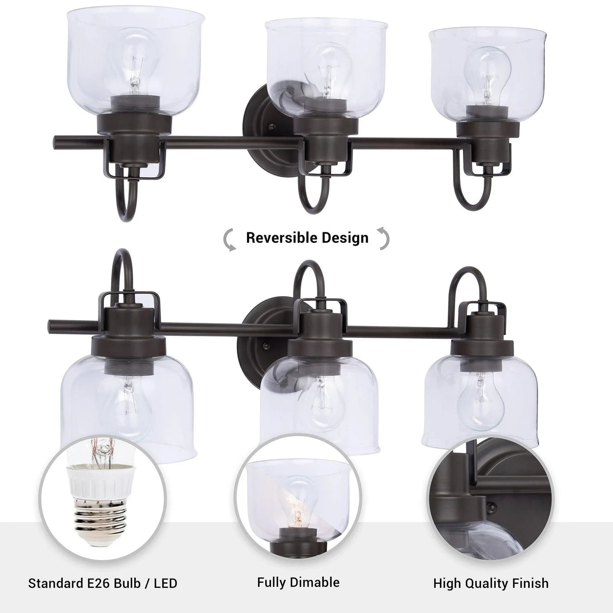 Brighton 3-Light Dark Bronze Dimmable Bathroom Vanity Light
