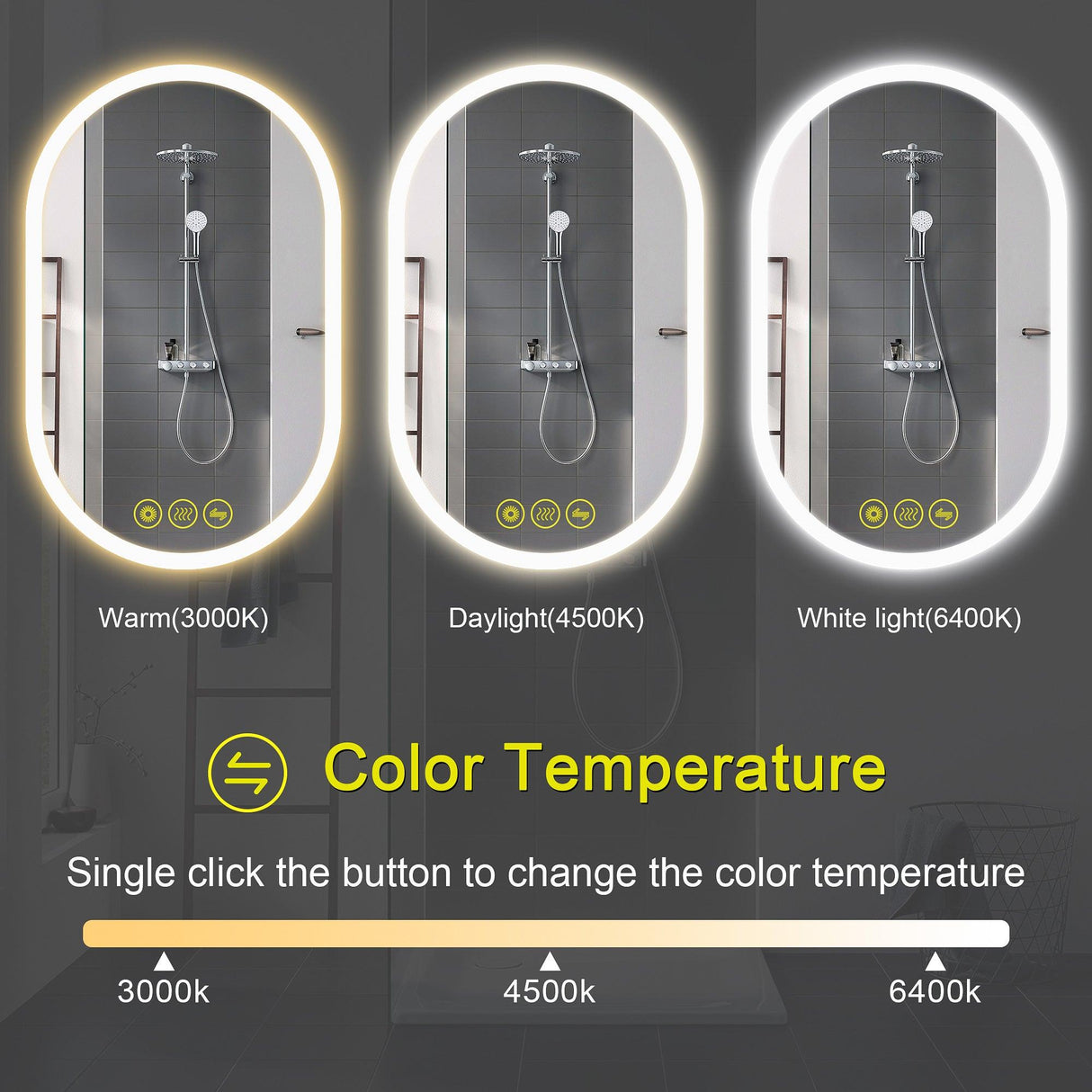 BrightView Oval Frameless LED Anti-Fog Dimmable Bathroom Vanity Mirror-镜子-Parc Decor