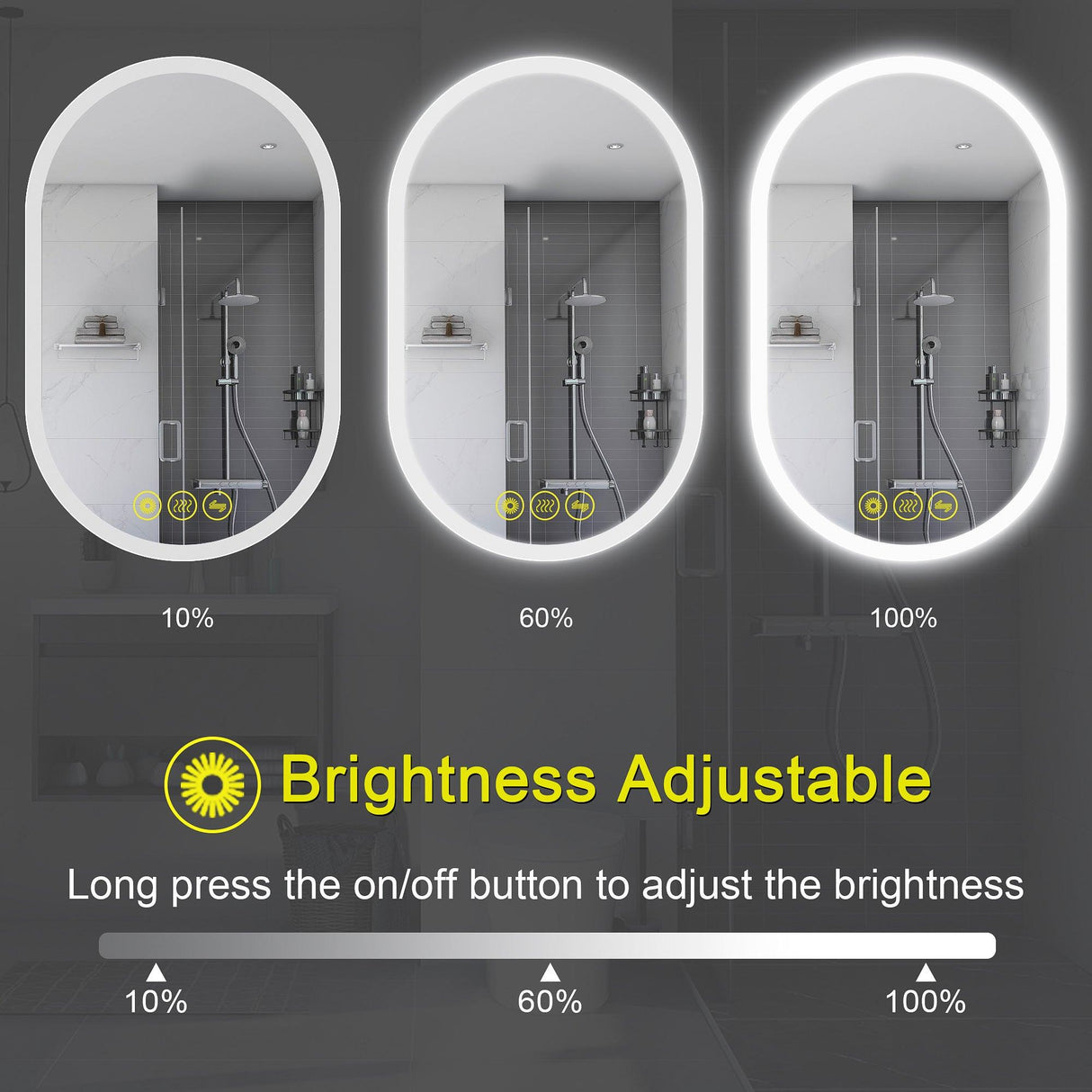 BrightView Oval Frameless LED Anti-Fog Dimmable Bathroom Vanity Mirror-镜子-Parc Decor