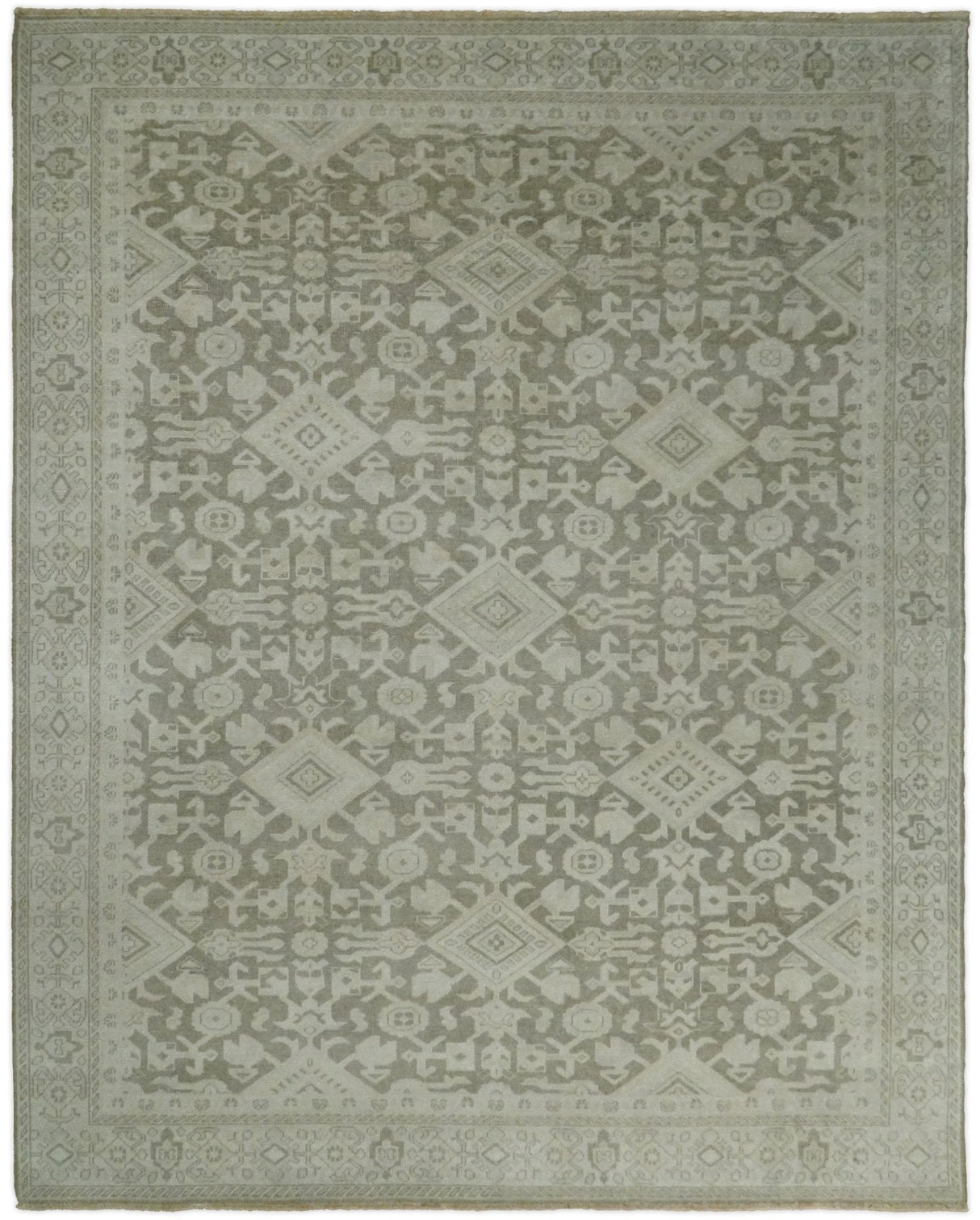 Brown and Beige Hand Knotted Wool Low Pile Vintage Area Rug