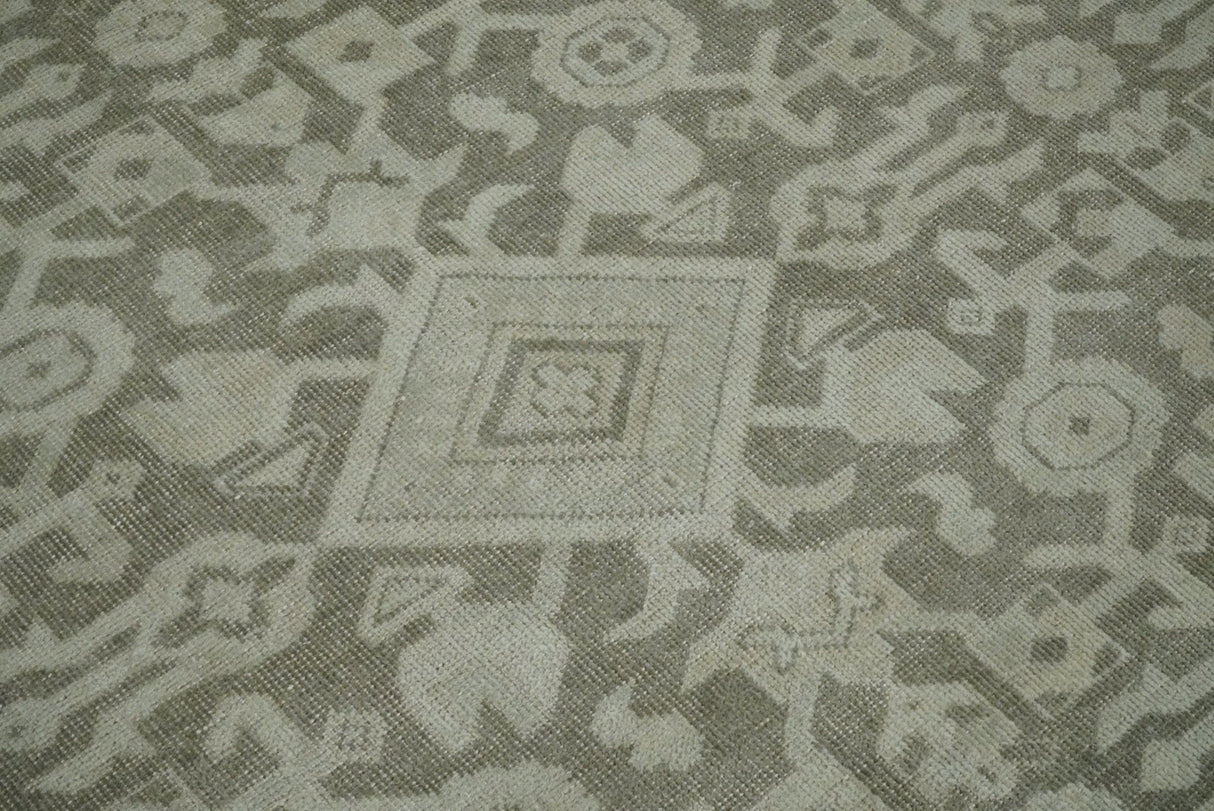Brown and Beige Hand Knotted Wool Low Pile Vintage Area Rug