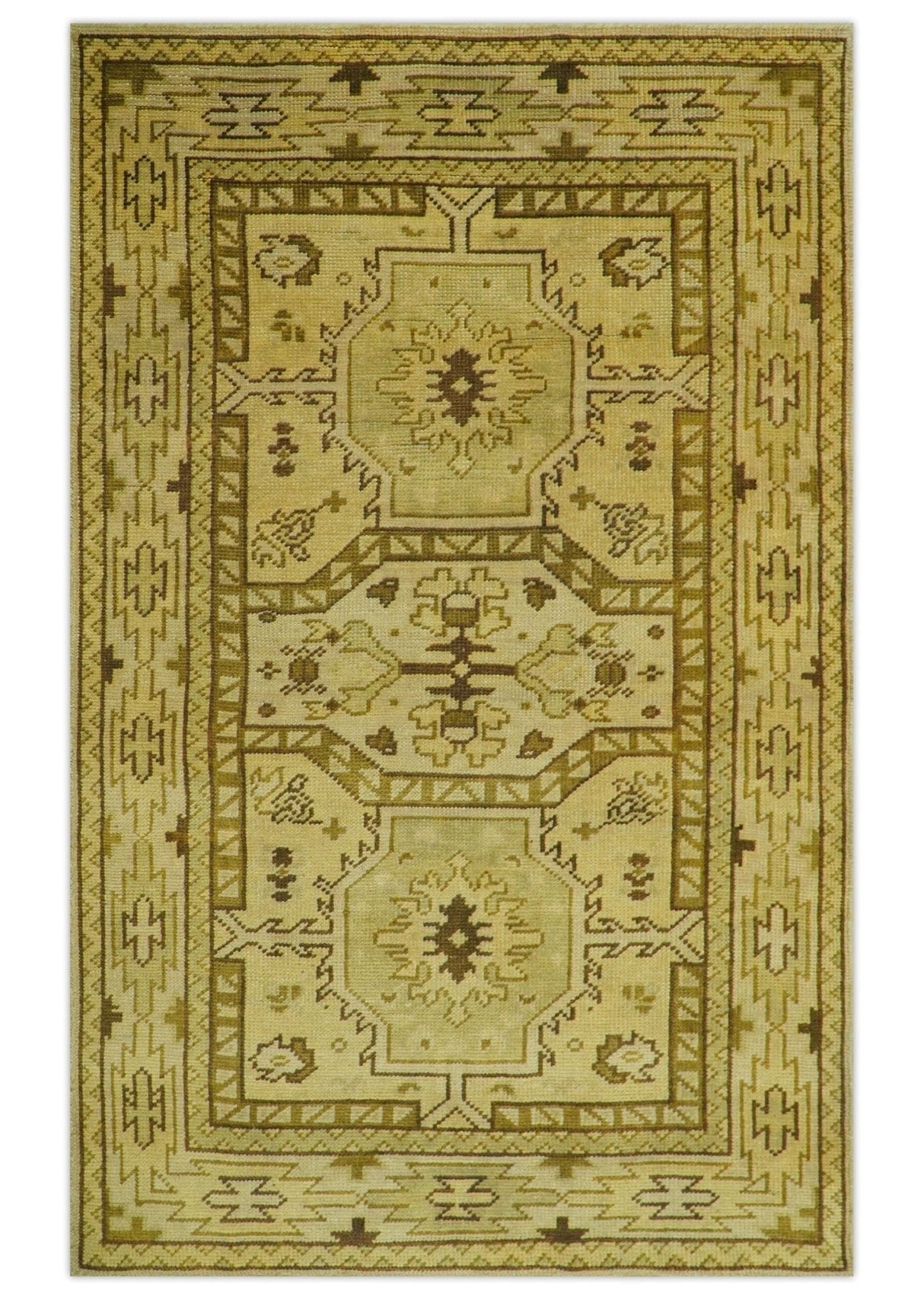 Brown And Beige Modern Traditional Design 5x8 Hand Knotted Wool Area Rug
