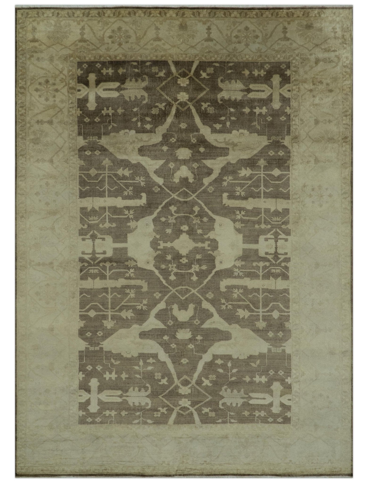Brown And Beige Traditional Oushak Hand knotted Wool Area Rug