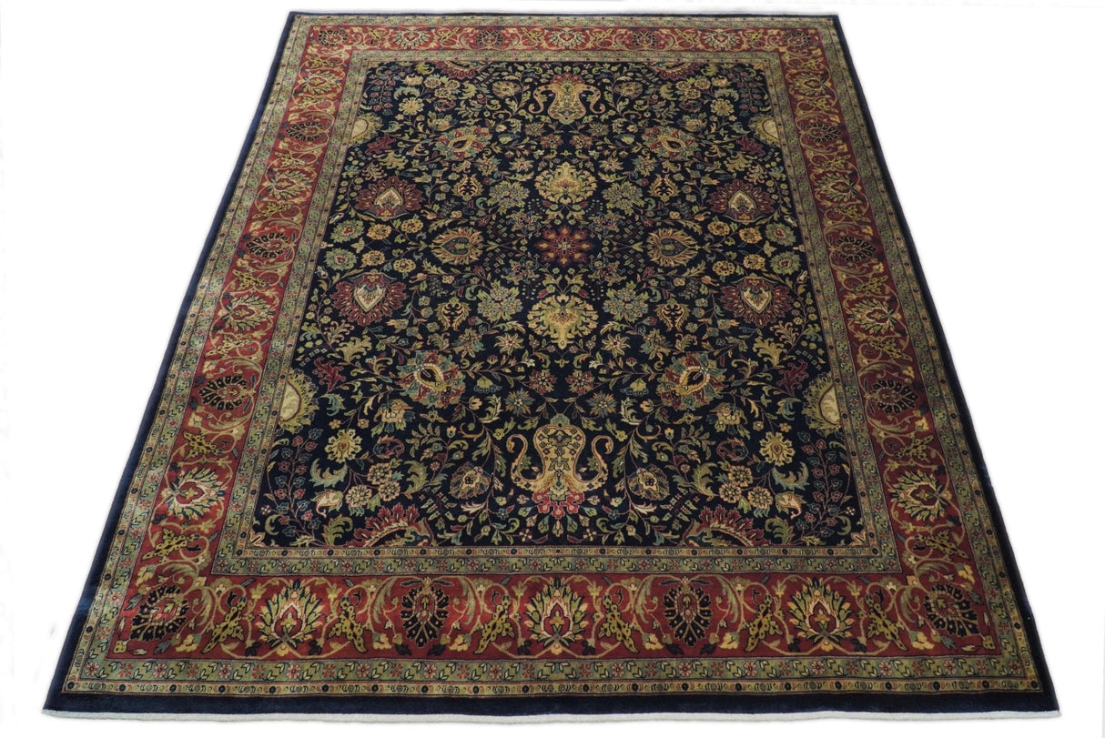 Brown and Black Traditional Style Hand Knotted Wool Area Rug