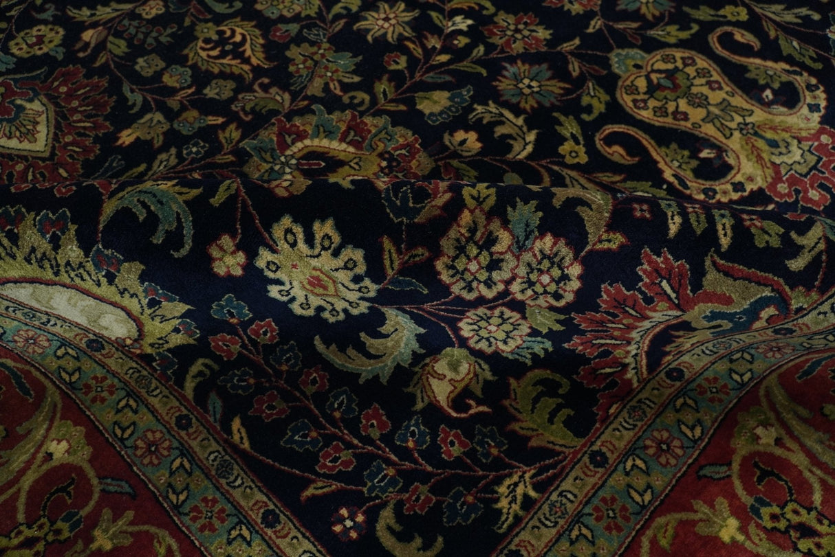 Brown and Black Traditional Style Hand Knotted Wool Area Rug