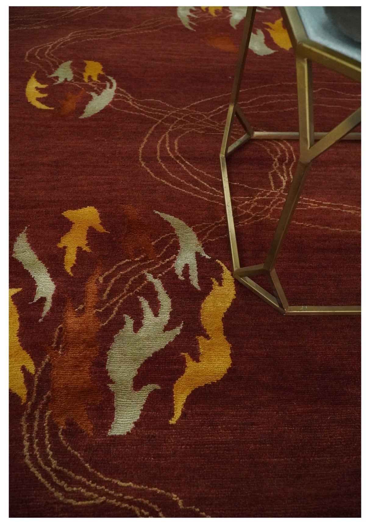 Brown and Gold Modern Art Hand knotted 6x8 Wool and Art Silk Area Rug-Area Rug-Parc Decor