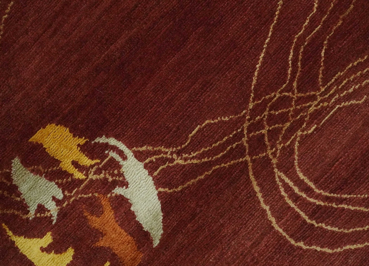 Brown and Gold Modern Art Hand knotted 6x8 Wool and Art Silk Area Rug-Area Rug-Parc Decor