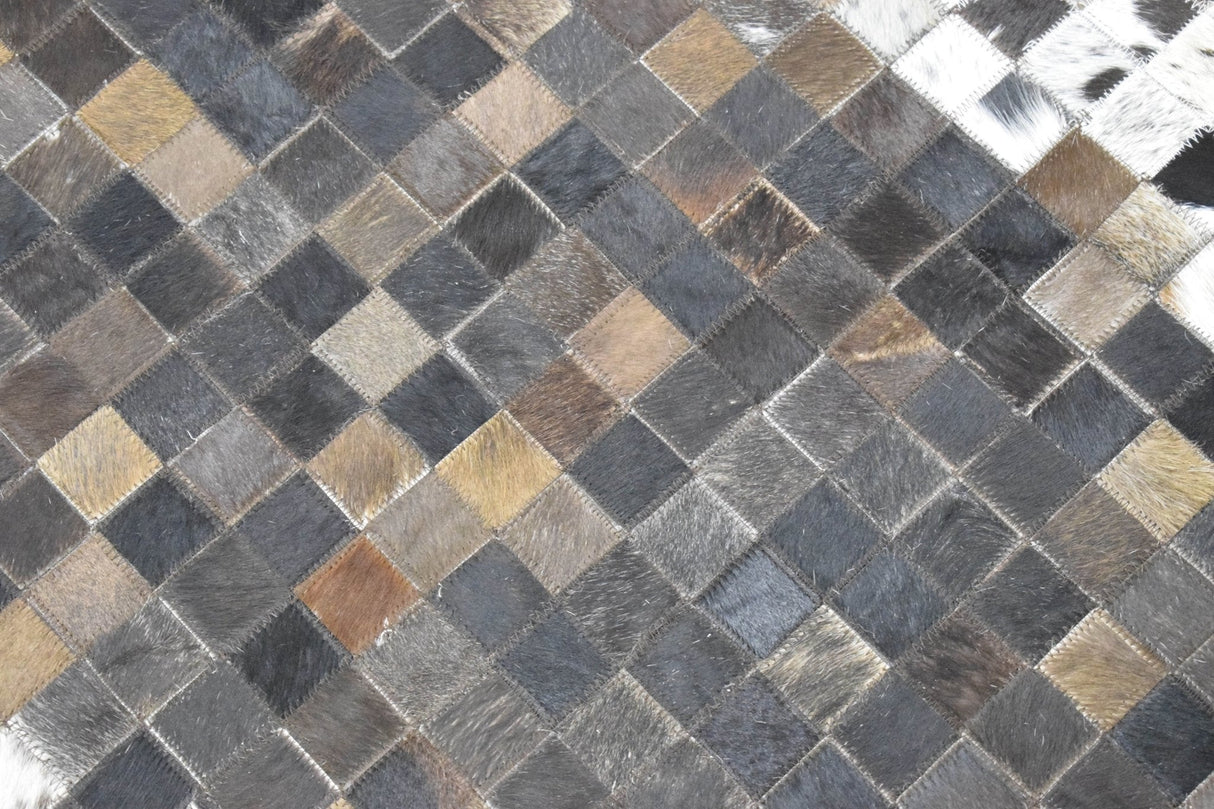 Brown and Ivory Modern Style Hand Made Leather Rug