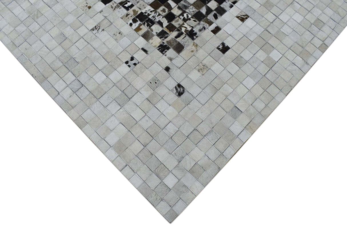 Brown and Ivory Modern Style Hand Made Leather Rug