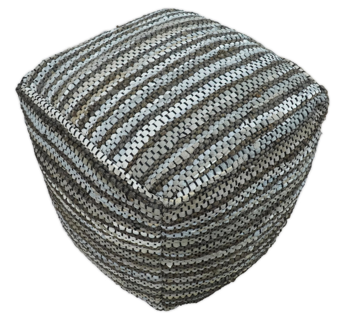 Brown And Silver Modern Stripes Pattern Jute Pouf