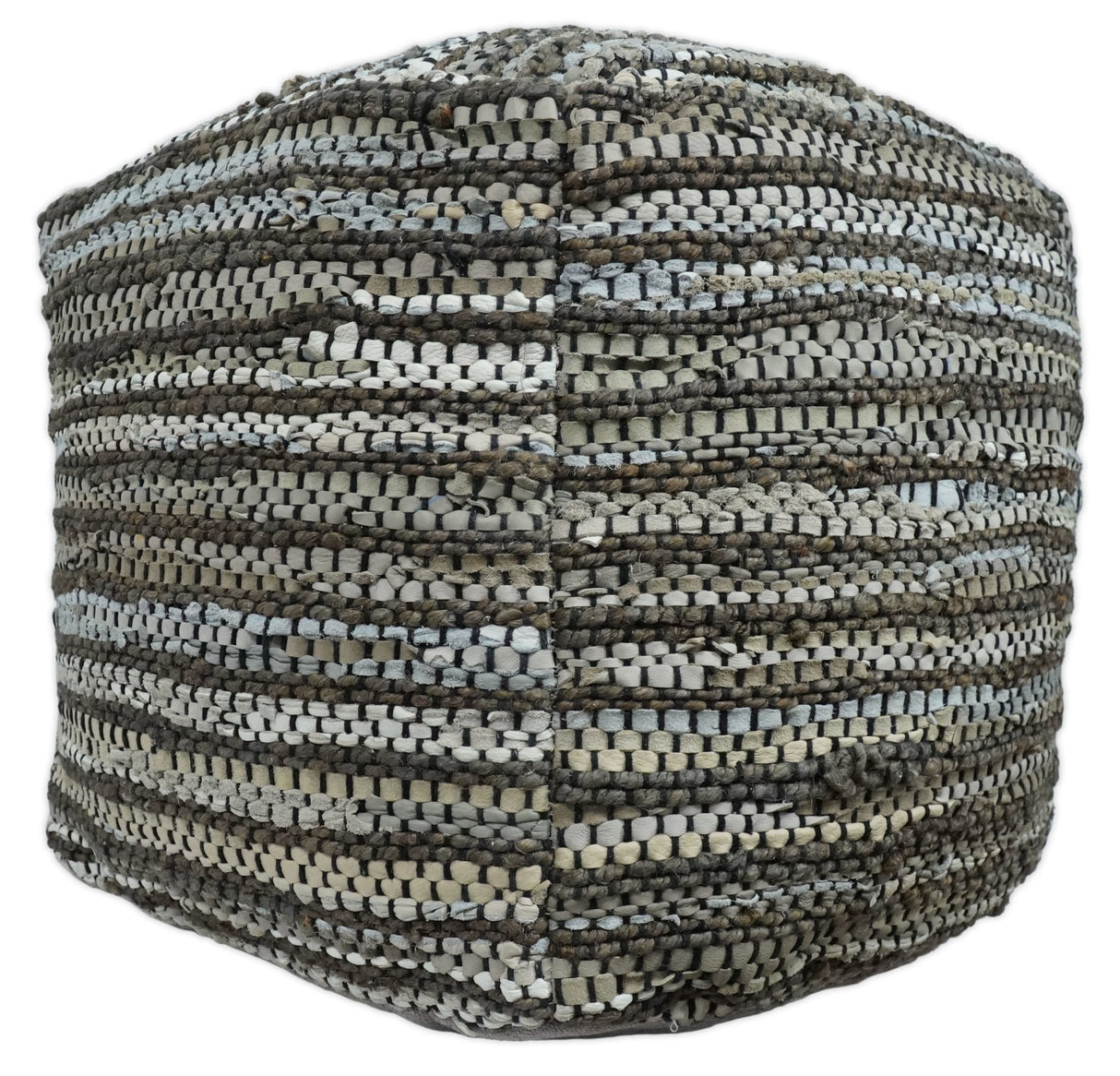 Brown And Silver Modern Stripes Pattern Jute Pouf