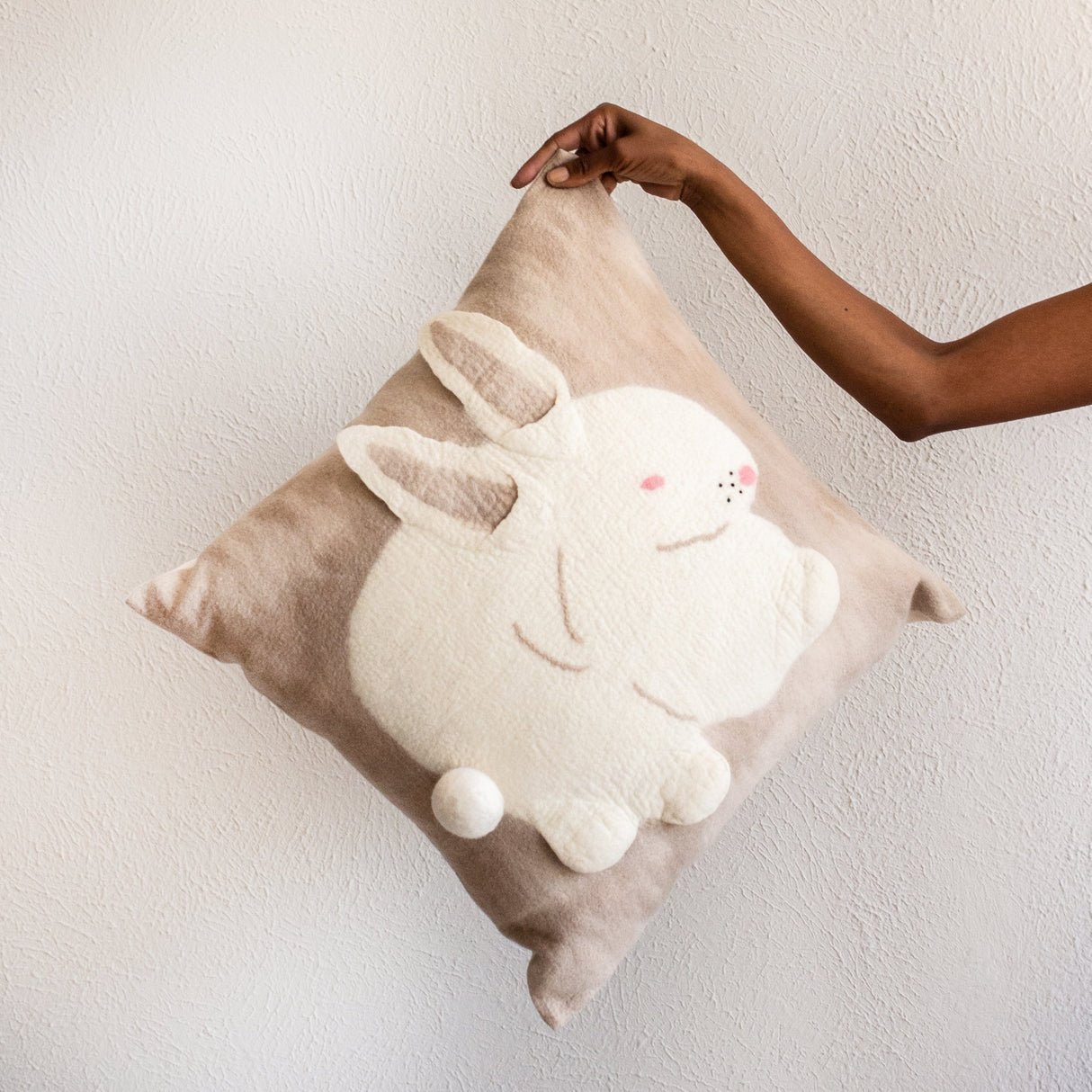 Bunny Rabbit Blush Wool Throw Pillow-Pillows-Parc Decor
