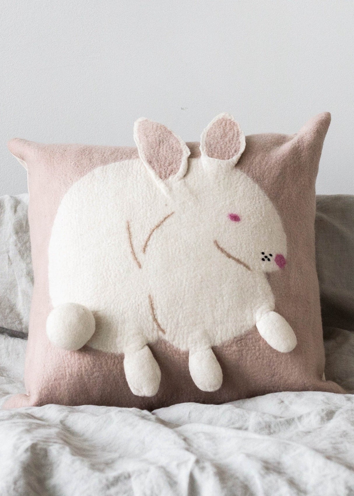 Bunny Rabbit Blush Wool Throw Pillow-Pillows-Parc Decor