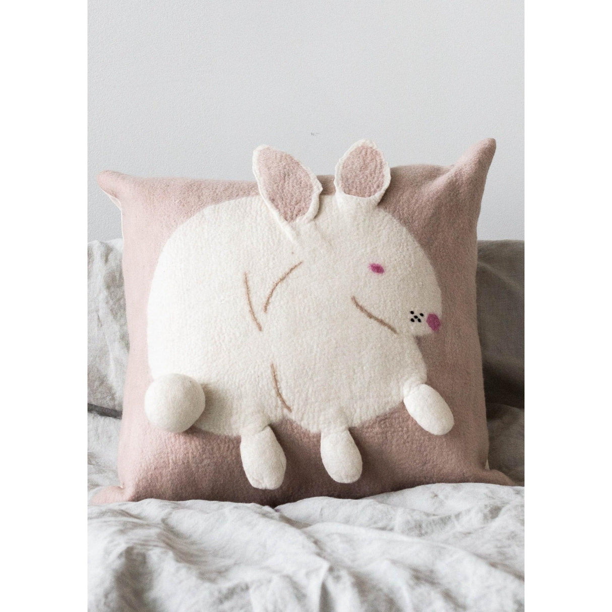 Bunny Rabbit Blush Wool Throw Pillow